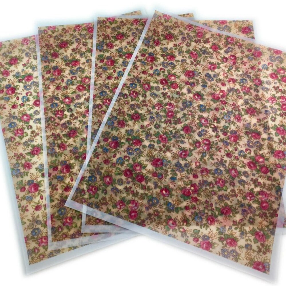 Vellum Sheets Custom Print Floral Pattern mq 8.5 x 11  Lot of 4 Not Folded mq
